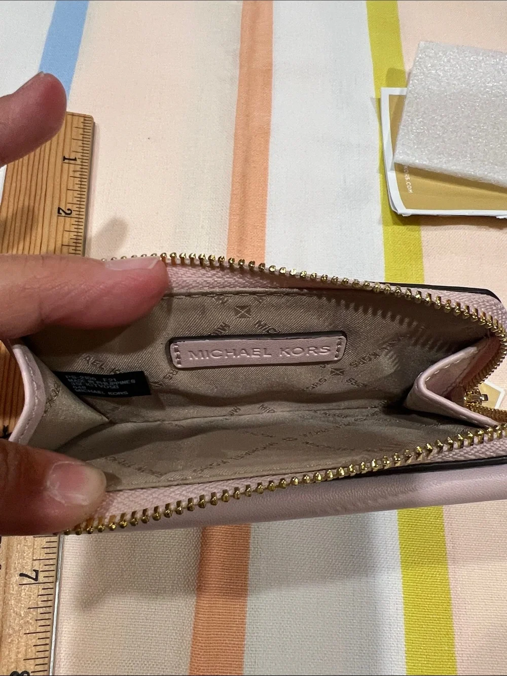 Michael Kors Brown MK Logo Wallet powder blush Envelope Flap SM CNR ZIP card